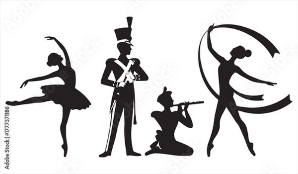 Obraz Silhouette illustration of ballet dancer, musician, and performer in motion