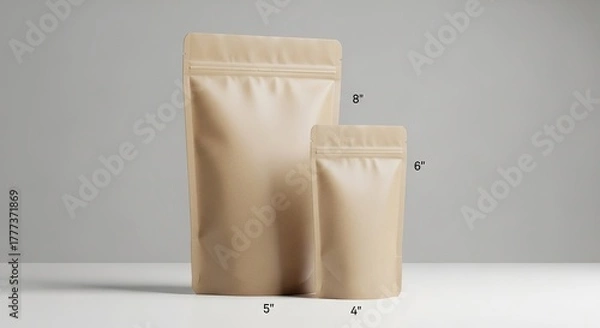 Obraz Two blank kraft paper stand up pouches on a light background