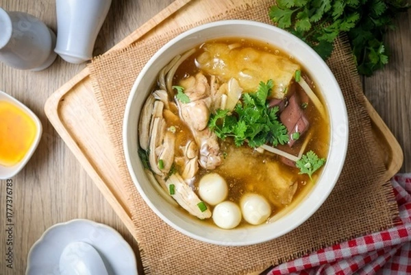 Fototapeta fish maw soup in a white bowl
