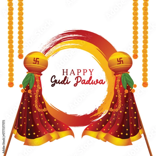 Obraz Realistic gudi padwa traditional  flag background