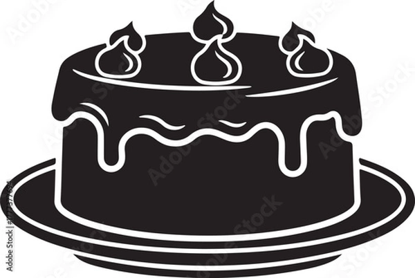 Fototapeta Black Silhouette Cake with Drips and Swirls dessert