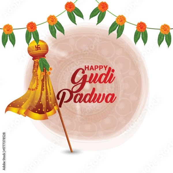 Obraz Realistic gudi padwa traditional  flag background