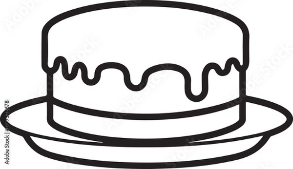 Fototapeta Black Line Art of a Cake with Dripping Icing on a Plate