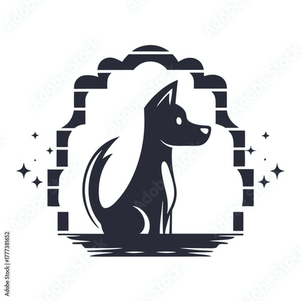 Fototapeta Pixelated Black Russian Terrier Silhouette on White Background