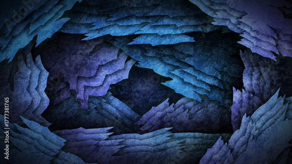 Fototapeta Dark Abstract Spiky Layers of Deep Blue, Indigo, and Violet Grunge Texture Background for Mysterious Scenery and Fantasy Game Interface