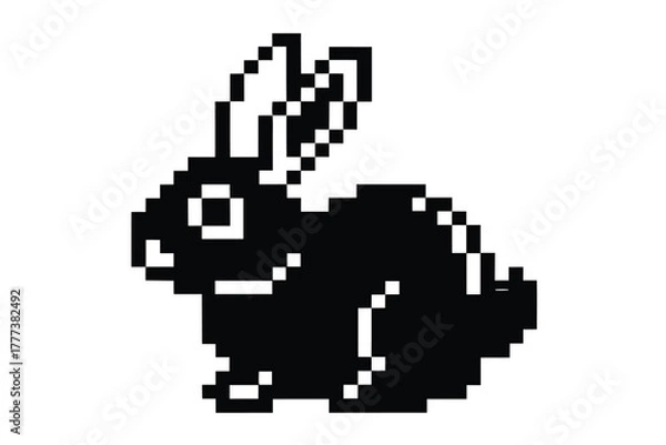 Fototapeta Pixelated Black Rabbit Silhouette on White Background