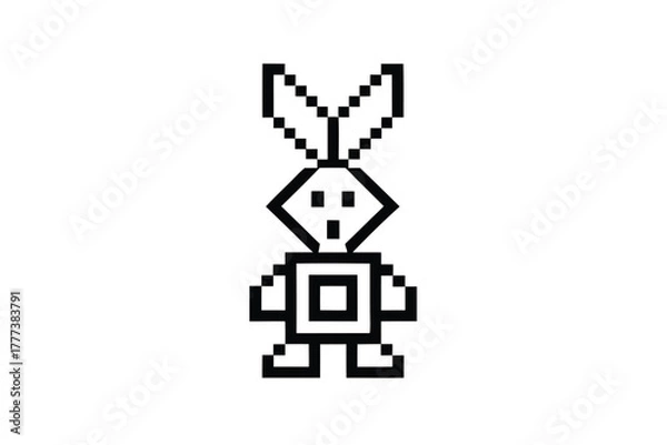 Fototapeta Pixelated black stylized rabbit on white background, icon