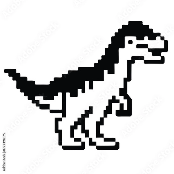 Fototapeta Pixelated Dinosaur on White Background Retro Black and White Art
