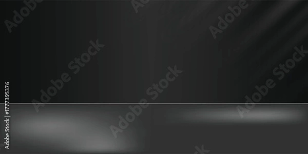 Fototapeta Limbo black background. Abstract dark gradient backdrop. Color wall of studio, room, stand for product display or photo. Modern banner with empty place for advertising text. Modern