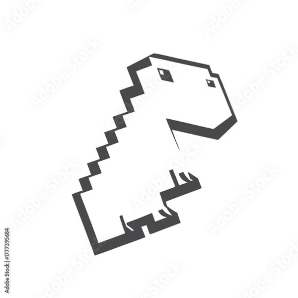 Fototapeta Pixelated Dinosaur Silhouette, Abstract Geometric Shape on White Background