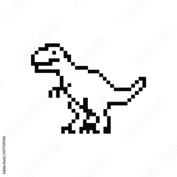 Fototapeta Pixelated Dinosaur Standing on White Background, Retro Black and White