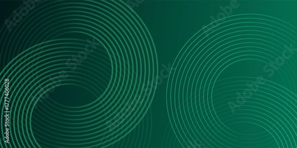 Fototapeta Abstract green glowing geometric lines on dark green background. Shiny circular line pattern. Futuristic tech design perfect for banners, posters, websites, and covers.Eps10