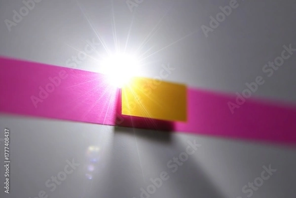 Fototapeta レーザー光のスポットが付いたピンクと黄色の紙のストリップ。