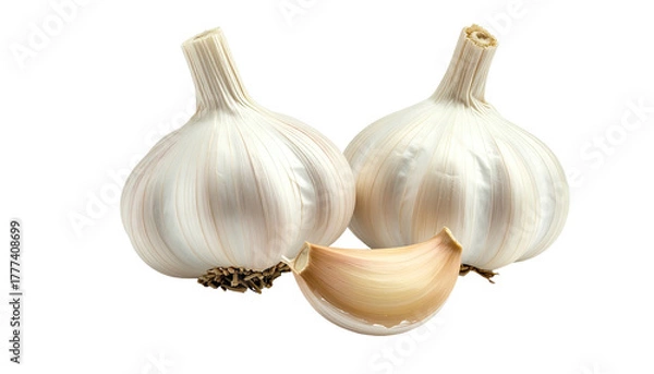 Obraz Two bulbs and one clove of garlic on a dark background