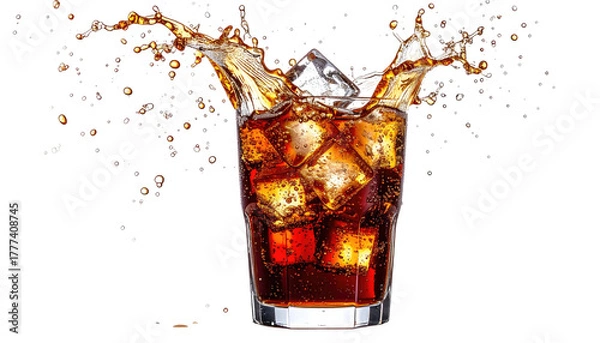 Obraz Icy drink splash from glass with square ice on black background