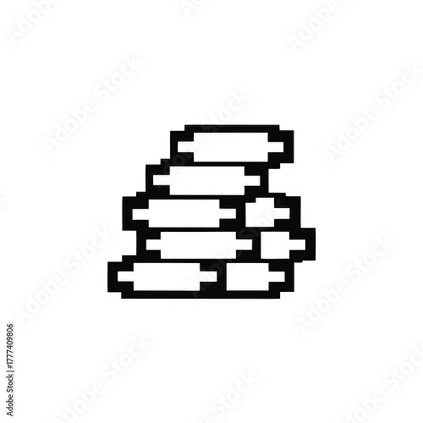 Fototapeta Stacked White Plates with Pixel Art Style on White Background