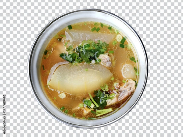 Fototapeta boiled winter melon with chicken  soup in bowl on transparent..