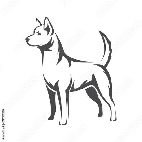 Fototapeta Stylized Gray Dog on White Background, Isolated Side View Animal