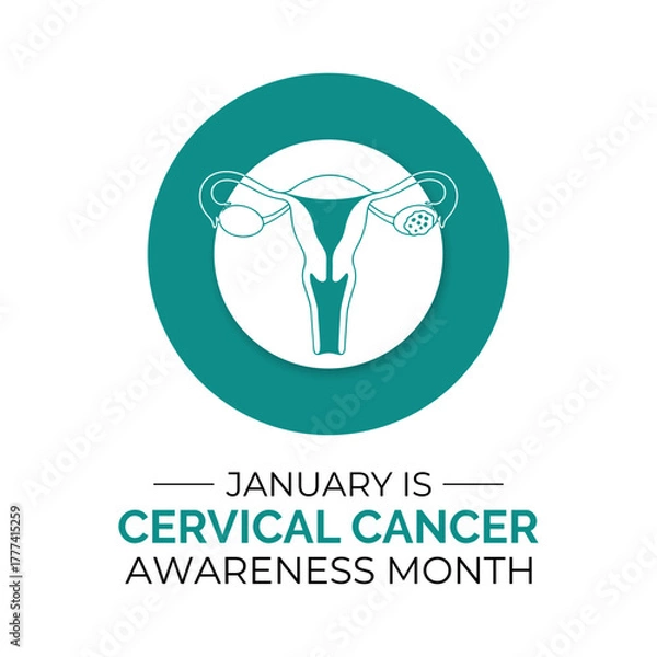Fototapeta Cervical Cancer Awareness Month promotes prevention and early detection. Support women’s health with teal and white ribbons and awareness campaigns. Banner poster background design template. Vector.