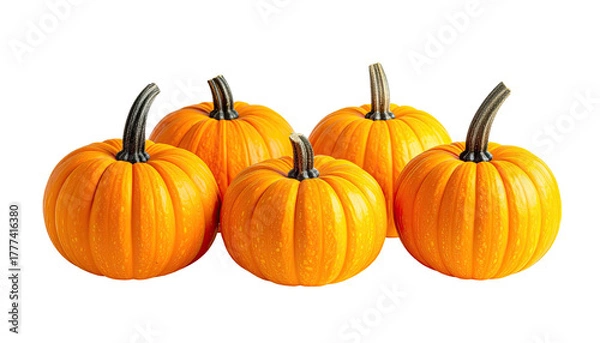 Obraz Five bright orange pumpkins with dark stems against black