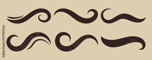 Obraz Clean Minimalist Swoosh & Swash Vector Elements Set. Hand drawn Vector swash underlines. Squiggly flourishes and doodle curved element. 