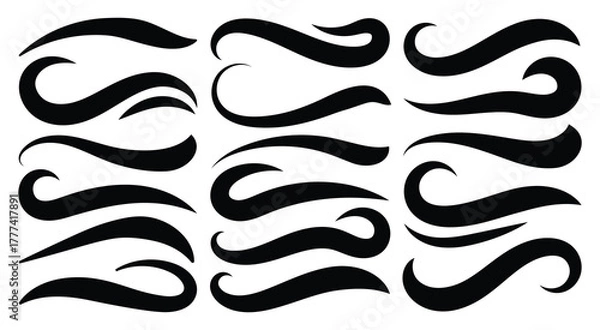 Fototapeta Baseball swoosh decorative calligraphic tail element. Underline retro swoop wave line for athletic tshirt. Hand drawn curly swishes, swash, twiddle. Vector illustrator 