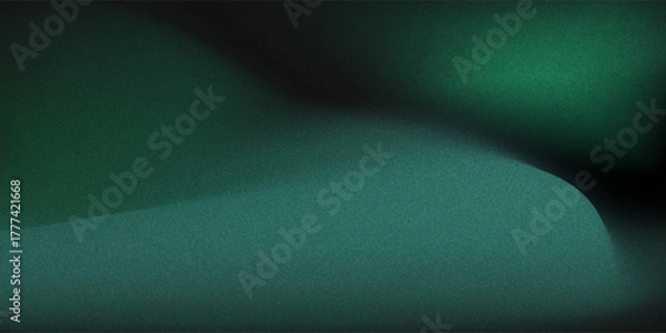 Fototapeta Dark green blue grainy gradient background, black backdrop, noise texture