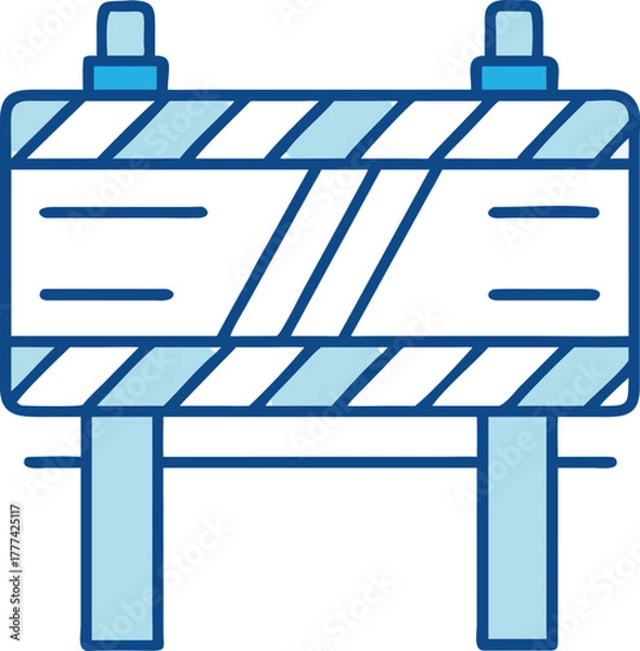 Fototapeta Blue and white construction barrier icon with diagonal stripes traffic safety