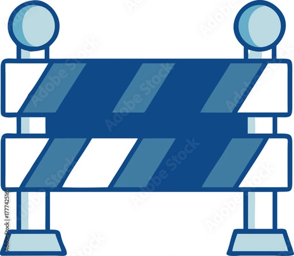 Obraz Blue and white construction barrier with reflective elements fence icon