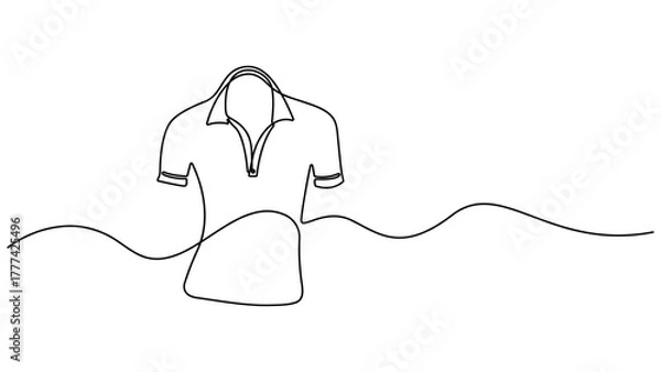 Fototapeta T-shirt continuous one line drawing, Jacket in continuous line art drawing style, T shirt line art vector illustration with background editable stroke.