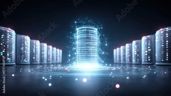 Fototapeta The cyber metaverse expands endlessly with self repairing servers using optimization recovery and monitoring functions to destroy any database problem and keep eternal connectivity