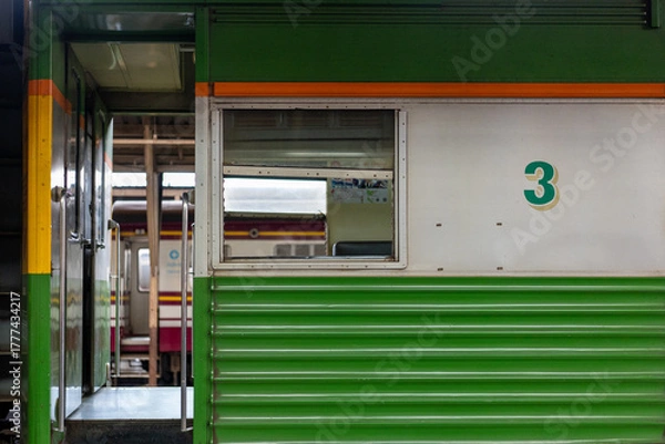 Fototapeta Close-Up of Third-Class Train Car at Hua Lamphong Station in Bangkok, Thailand
