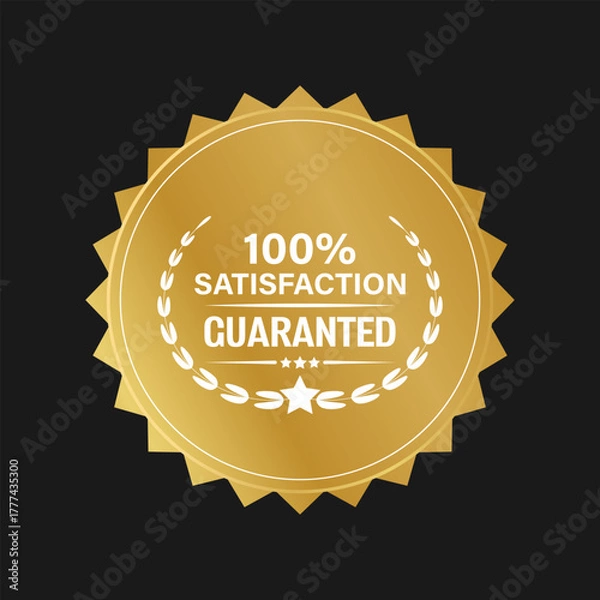 Obraz Gold badge with crown and luxury ribbon emblem .Satisfaction guaranteed badge.