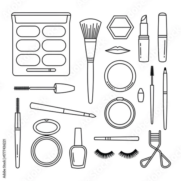 Obraz Collection of hand drawn makeup items and cosmetics illustration