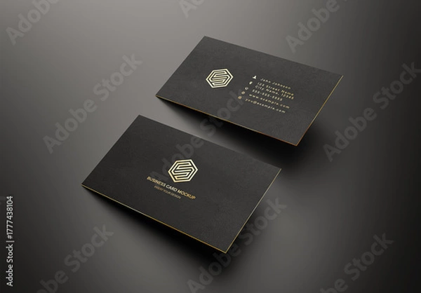 Fototapeta Black Business Cards With Shadows Mockup