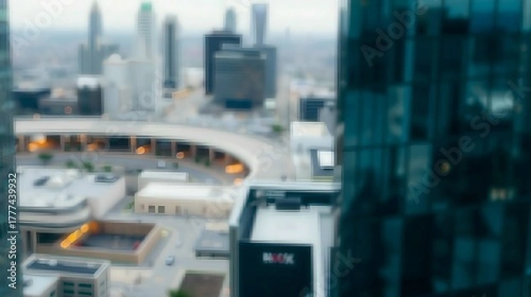 Fototapeta Modern city skyline with blurred buildings and highway view. Generative AI.