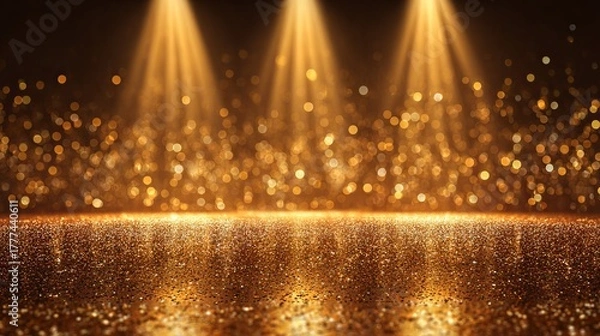 Obraz Golden stage with glitter background and luxury lighting