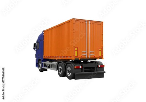 Obraz Isolated blue cabin orange container truck for transport and delivery service cargo supply