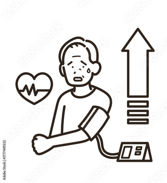 Obraz 高血圧のシニア世代の男性のイラスト　線画のみ