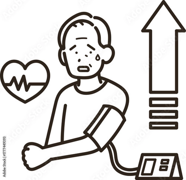 Obraz 高血圧のシニア世代の男性のイラスト　線画のみ