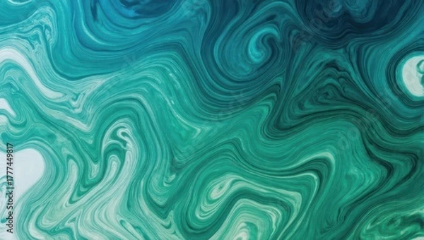 Fototapeta Abstract fluid art with swirling turquoise and teal colors.