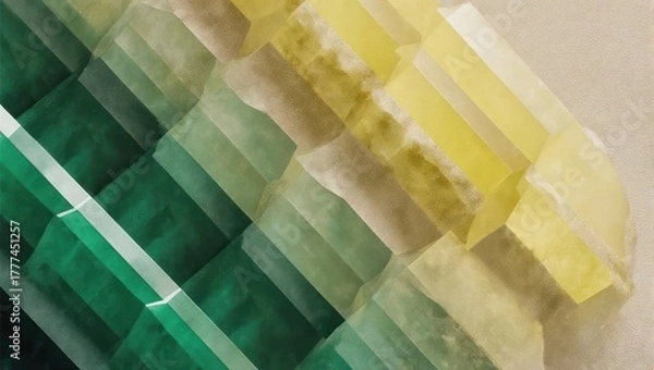 Fototapeta Abstract Geometric Pattern of Green and Yellow Rectangles with Motion Blur Effect.