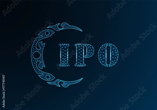 Fototapeta Low poly letter logo IPO design. IPO letter logo low poly vector design on blue color gradient background. IPO logo low poly design