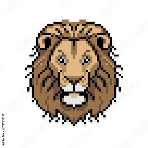 Fototapeta Pixelated lion head illustration for design element