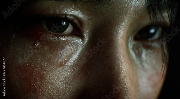 Obraz Hyperreal close-up of tearful eyes emotional portrait