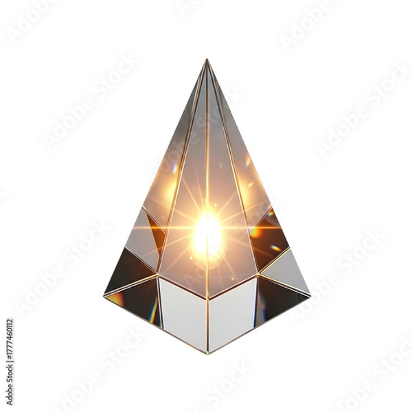 Obraz Geometric glass pyramid with internal bright light source and reflections crystal