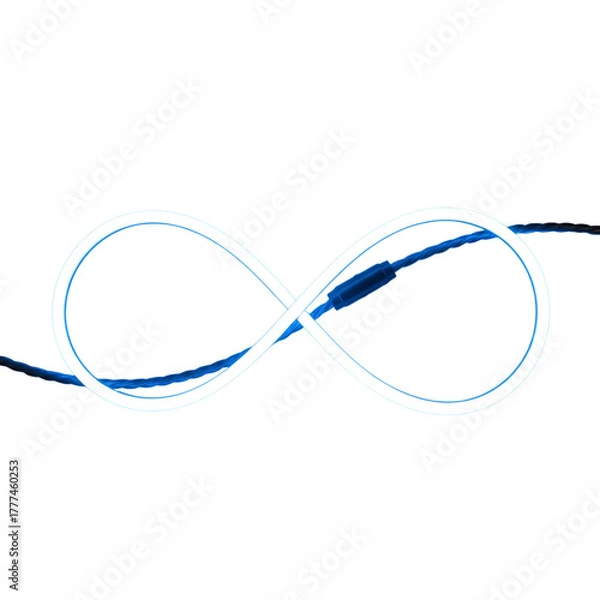 Obraz Glowing blue infinity symbol formed by neon light tube on black background blue light