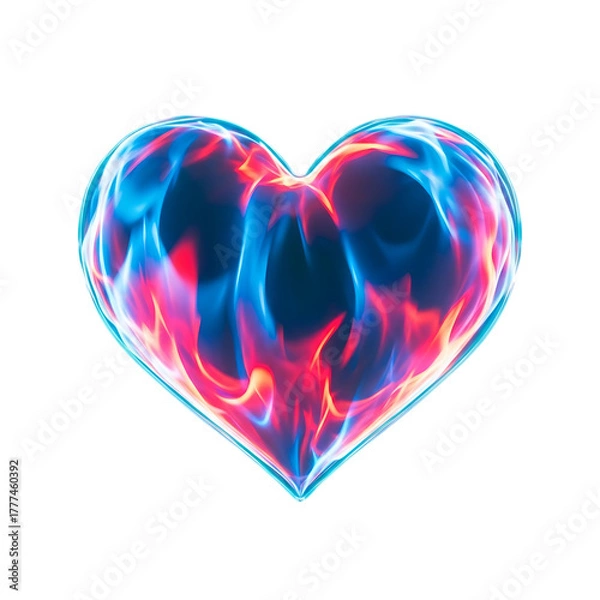 Obraz Glowing Heart Shape with Blue and Red Fiery Energy Against Black Background love fire