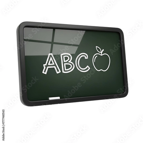 Obraz Green chalkboard with white chalk drawing of A B C letters and an apple blackboard