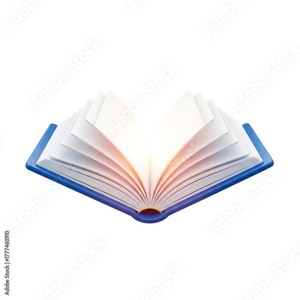 Obraz Open blue hardcover book with blank white pages illuminated from within open book blank pages